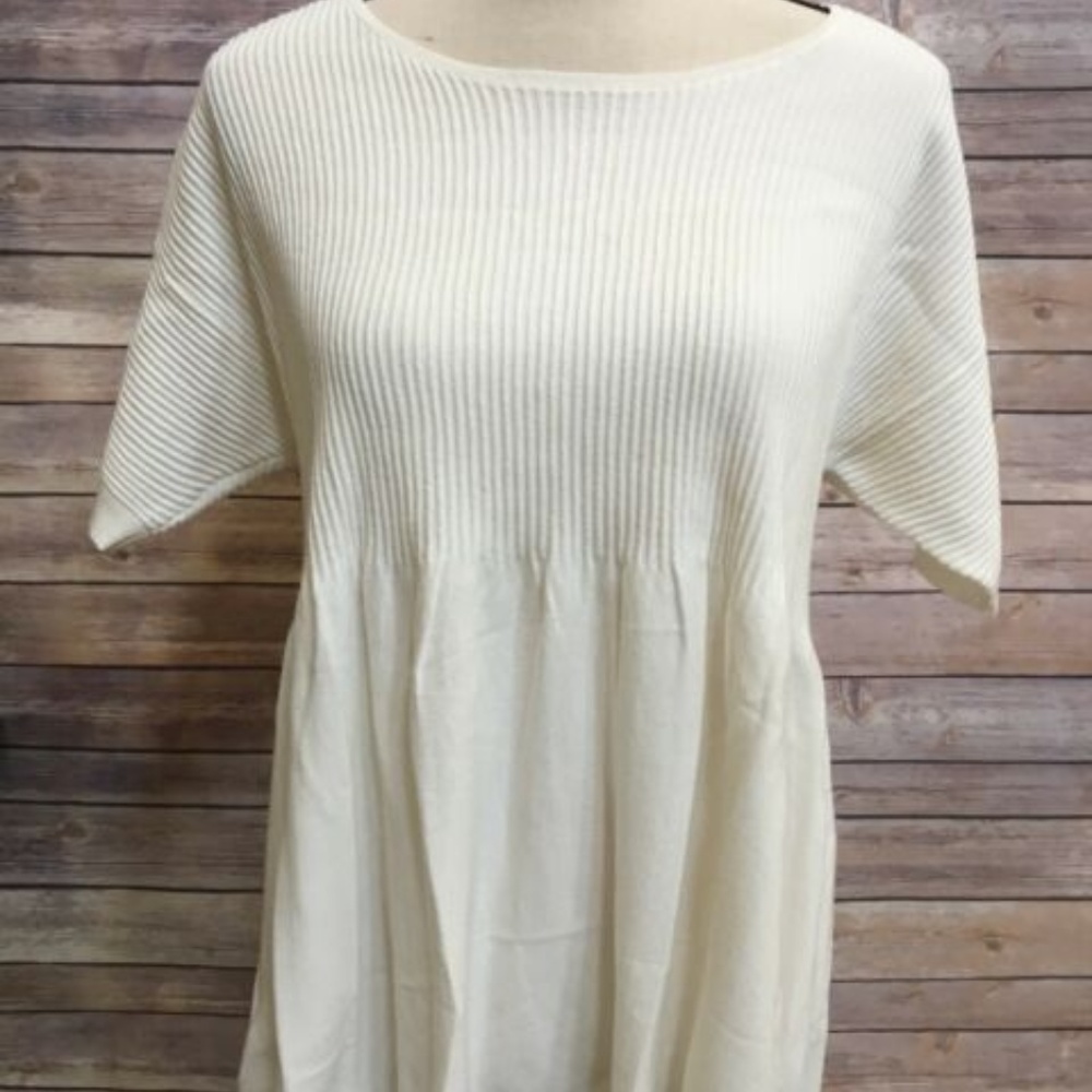 LOFT Petite Cream Ribbed Baby Doll Top